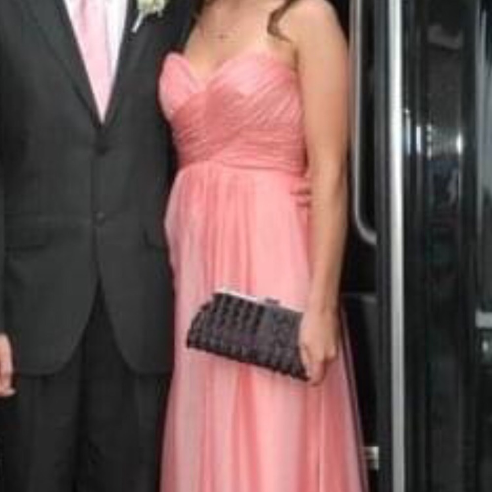 Salmon pink gathered bodice formal dress